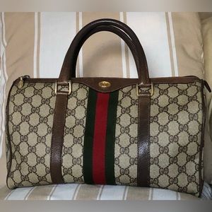 Vintage Gucci Boston Bag with Red and Green stripe